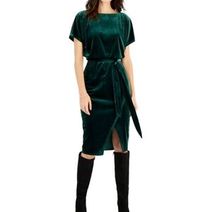 Womens Velvet Boatneck MIDI Dress